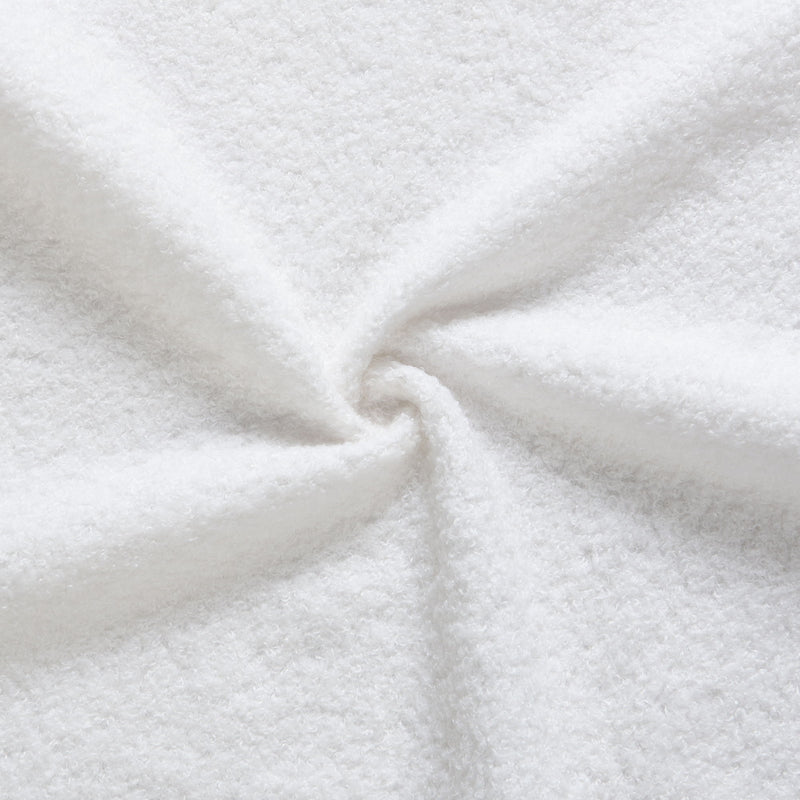 Elegant Boucle Upholstered Bed With Wood Grain Textured Solid Wood Base Frame