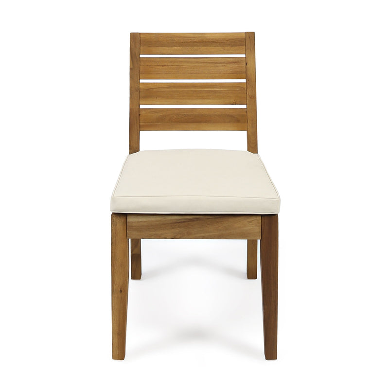 Outdoor Armless Dining Chair With Cushions (Set of 2) - Natural / Beige