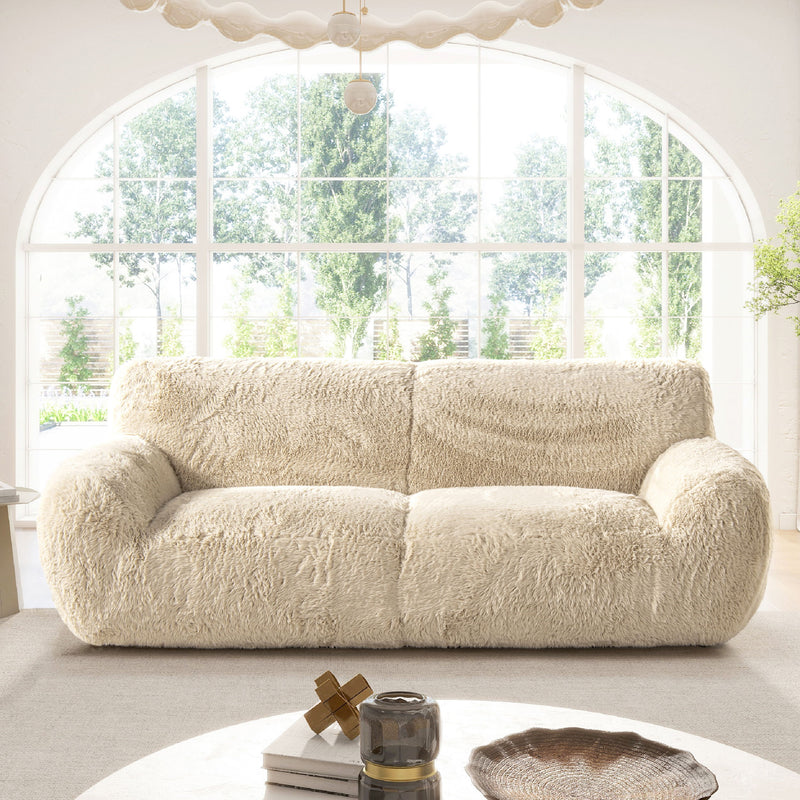 Summit - Faux Sheepskin Overstuffed Sofa - Cream Beige