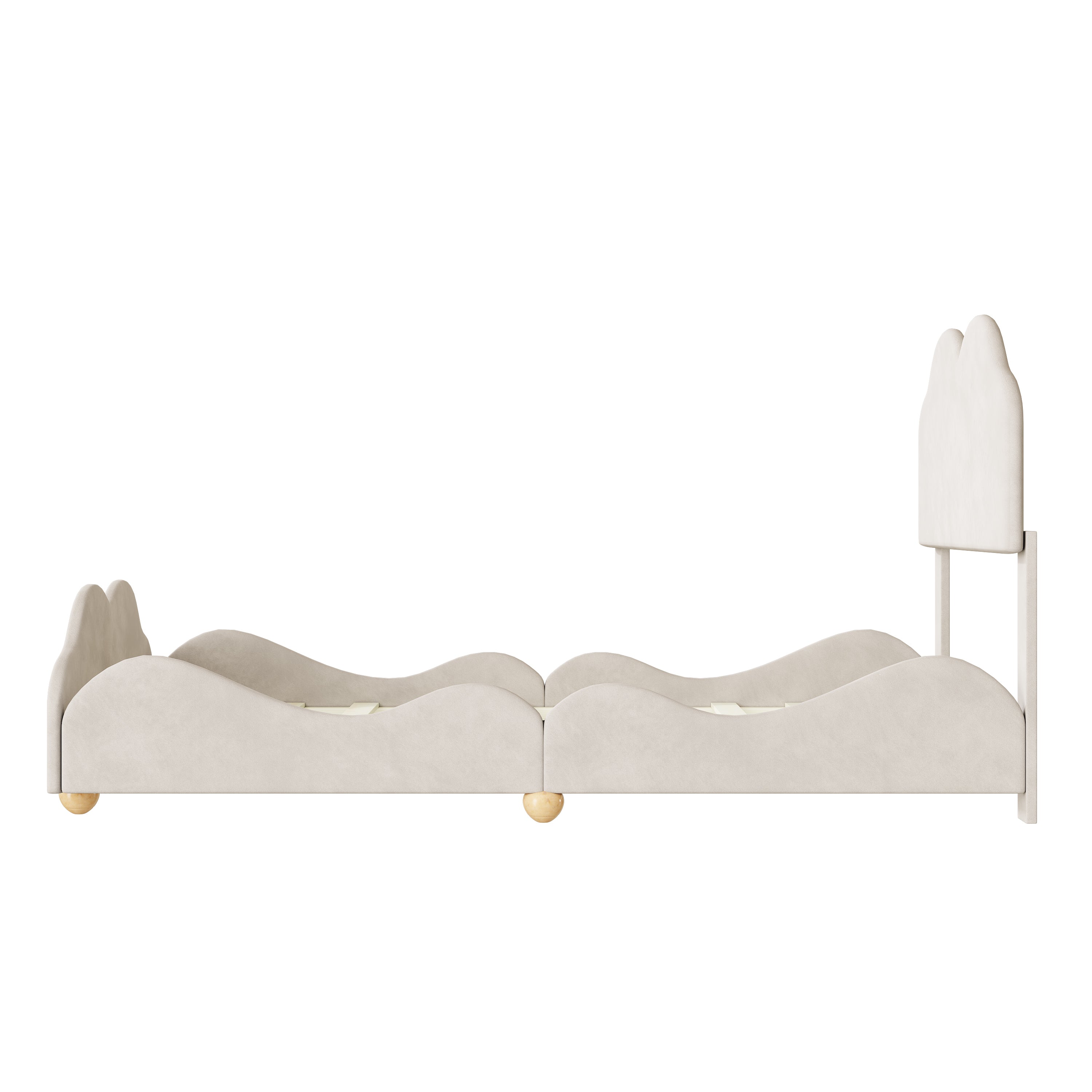 Twin Size Upholstered Platform Bed with Cloud Shaped bed board, Beige - Atlantic Fine Furniture Melbourne FL
