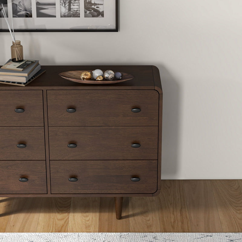 Alexa - Mid Century Modern Dresser With Tapered Legs - Dark Brown