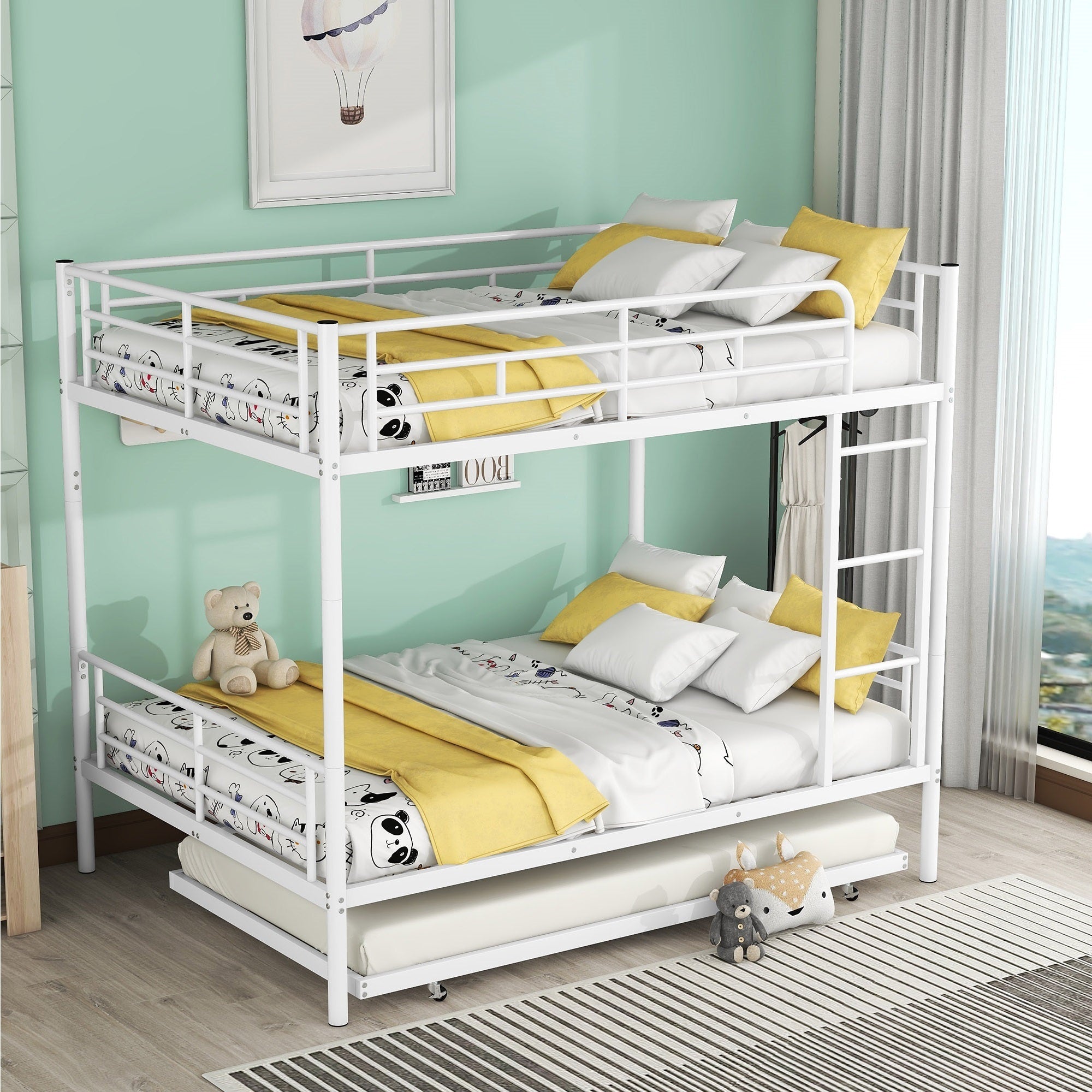Full Over Full Metal Bunk Bed with Trundle, White - Atlantic Fine Furniture Melbourne FL