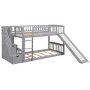 Twin Over Twin Bunk Stairway Bed With 2 Drawers And Slide - Gray