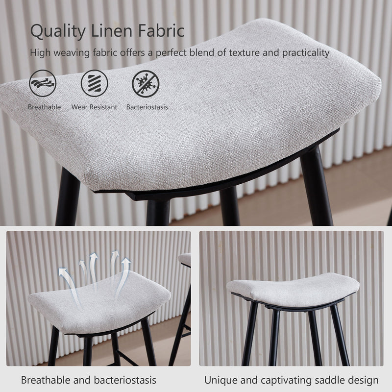 Bar Stools (Set of 2) Armless Counter Low Bar Stools Without Back Modern Linen Fabric Breakfast Stools With Metal Leg And Footrest