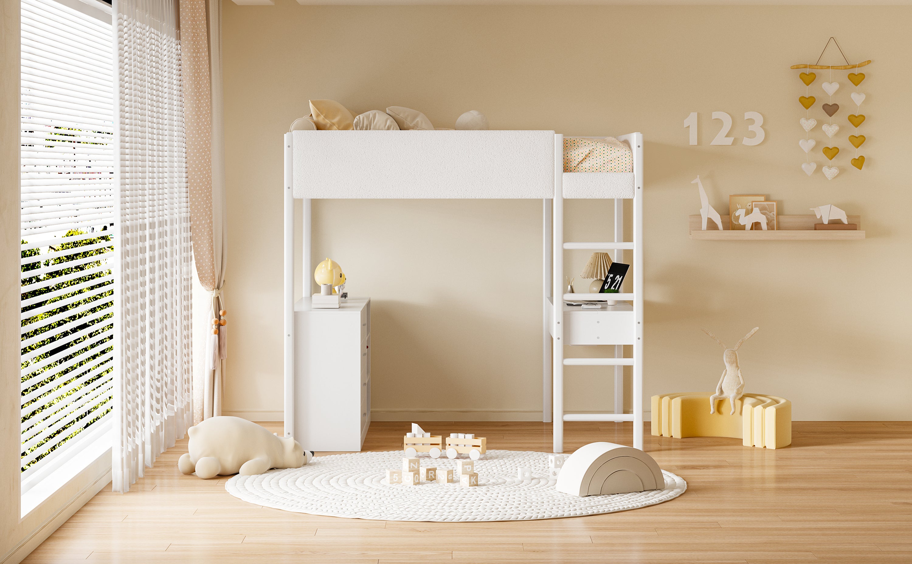 Full Size Teddy FleeceLoft Bed Wood Bed, White - Atlantic Fine Furniture Melbourne FL