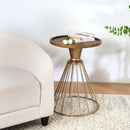 Hollow - Edge Retro Art Pine Side Table With Antique And Natural Color, Iron And Pine Construction - Antique Gold / Natural