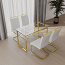 Modern Glass Dining Table Set For 4 With Golden Plating Legs And Chairs - Transparent