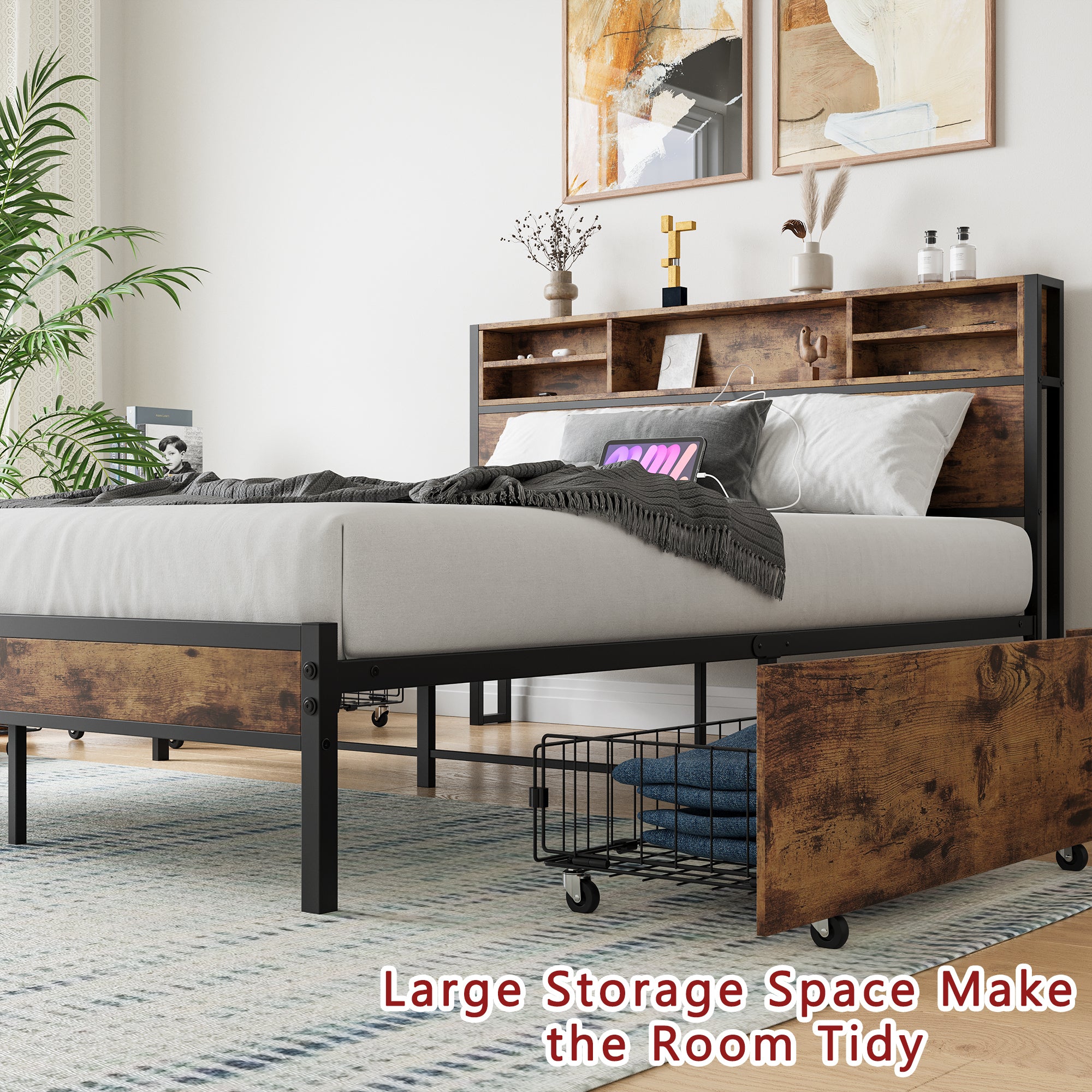 Queen Bed Frame with  Storage Headboard and 4 Drawers - Atlantic Fine Furniture Melbourne FL