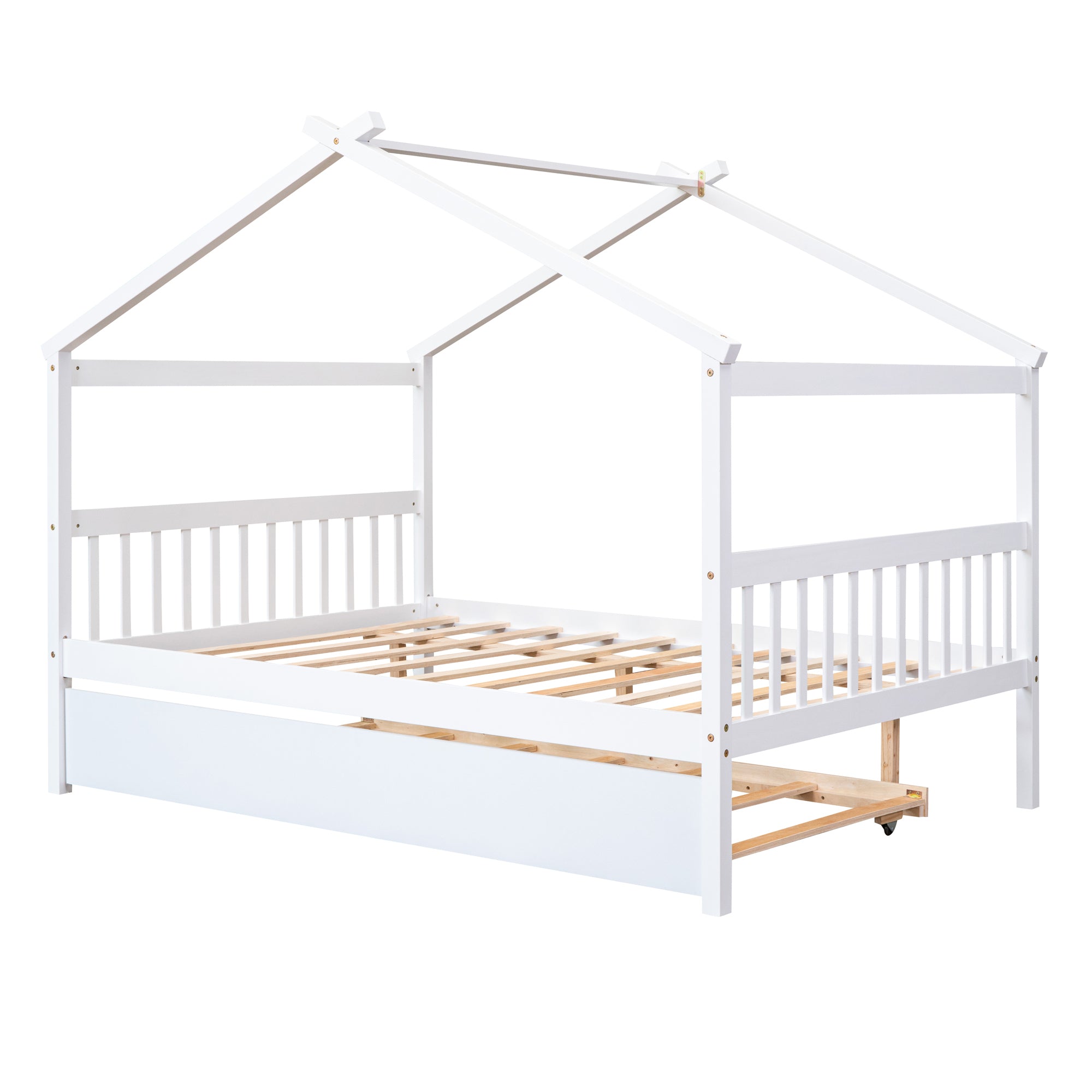 Full Size Wooden House Bed with Twin Size Trundle, White - Atlantic Fine Furniture Melbourne FL