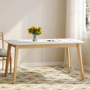 Dining Table With Splayed Rubberwood Legs & Faux Wood Tabletop, Mid Century Modern - White Oak