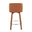 Toriano - Contemporary Fixed Height Counter Stool With Swivel & Round Footrest (Set of 2) - Walnut / Camel