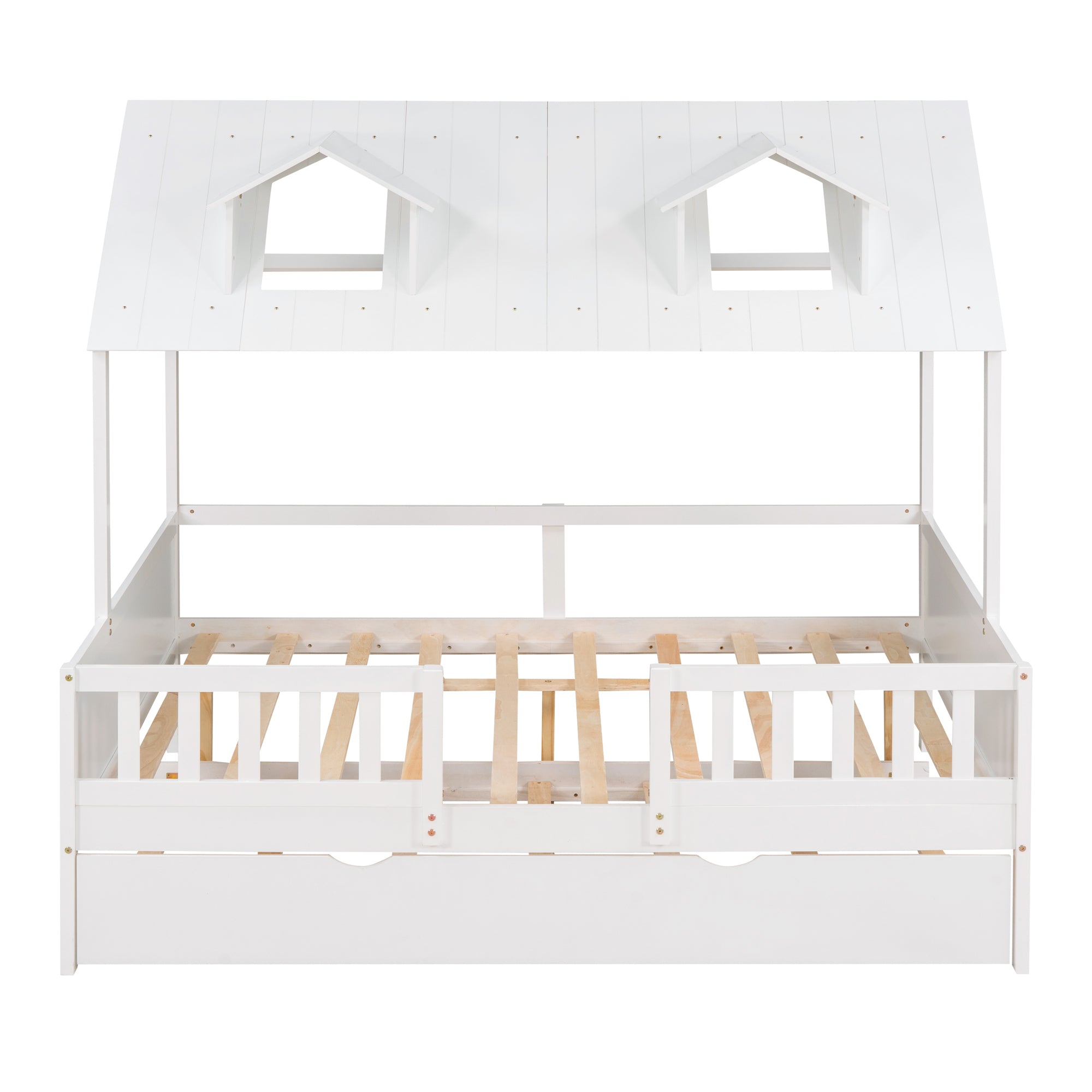 Full Size House Bed Wood Bed with  Twin Size Trundle ( White ) - Atlantic Fine Furniture Melbourne FL