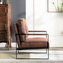 Classic Mid Century Modern Accent Chair With Durable Square Metal Frame, Armchair For Living Room, Bedroom, Home Office Spotted Microfiber Upholstery - Brown