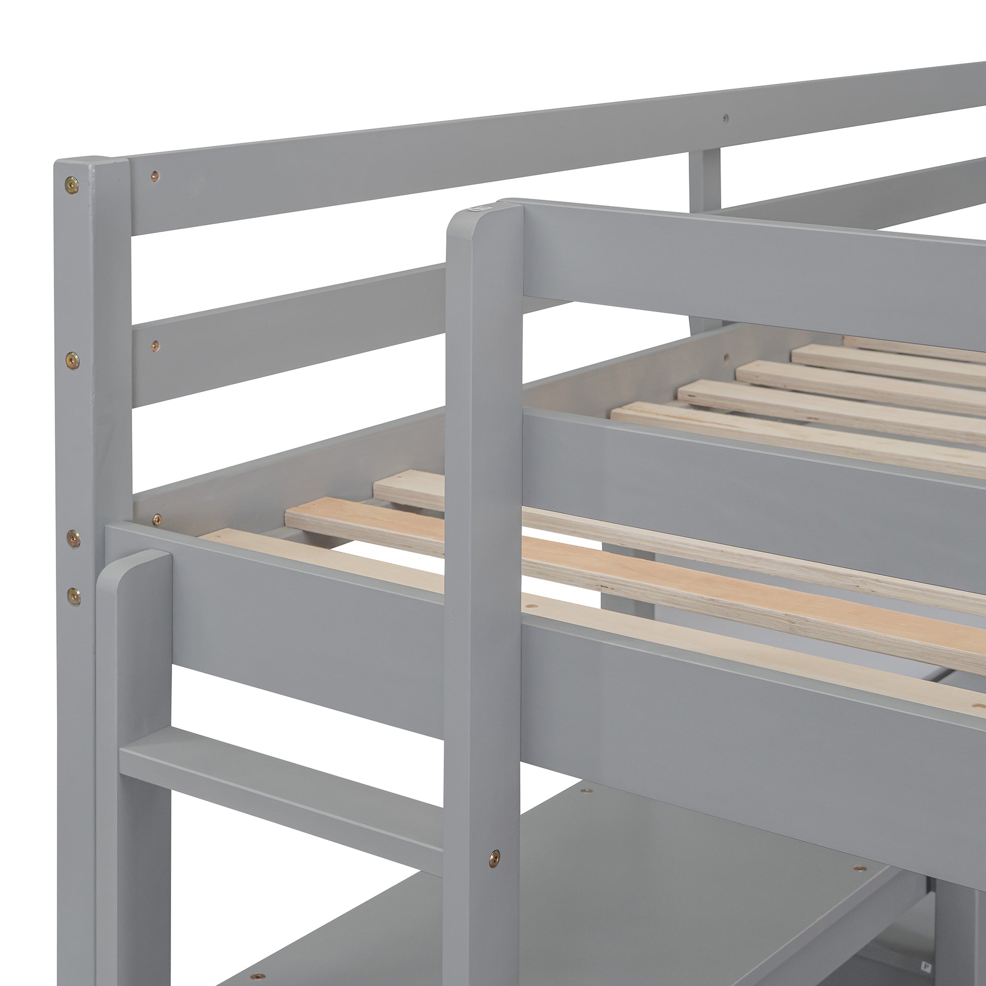 Full Size Wooden Loft Bed with Shelves, Desk and Writing Board - Gray - Atlantic Fine Furniture Melbourne FL