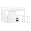Loft Bed With Stairs, Bookshelf, Drawers, Desk & Wardrobe, Space Saving Multifunctional Furniture