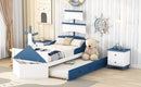 Twin Size Boat-Shaped Platform Bed with Twin size Trundle,Twin Bed with Storage for Bedroom,Blue