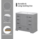 36" Bathroom Vanity Without Sink, Cabinet Base Only, 6 Drawers, Multi Functional Drawer Divider, Adjustable Shelf - Gray