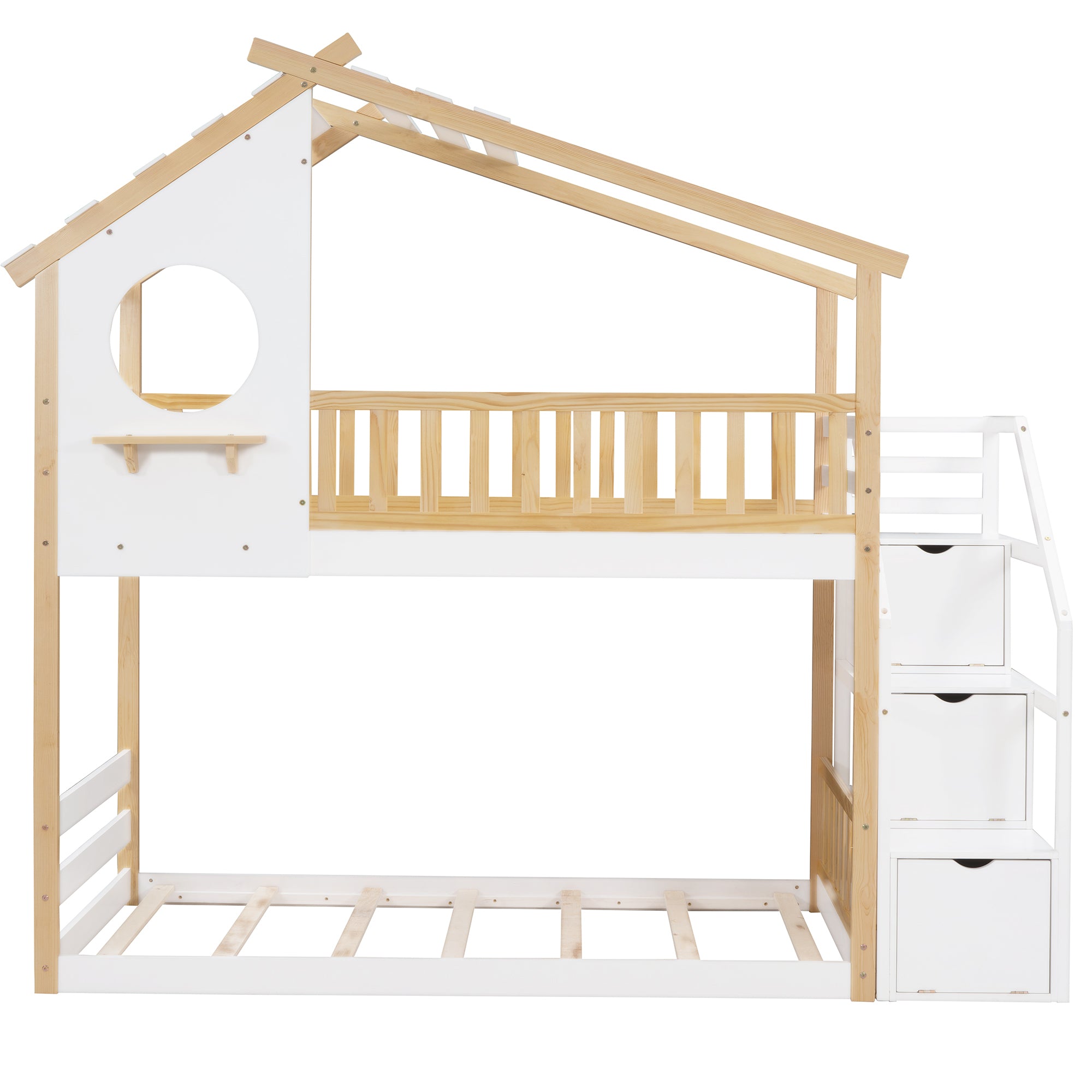 Stairway Twin-Over-Twin Bunk Bed,House Bed,Storage and Guard Rail,Natural Bed +White Stair(OLD SKU :LT000308AAK) - Atlantic Fine Furniture Melbourne FL