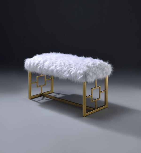 Bagley II - Bench Faux Fur - White / Gold