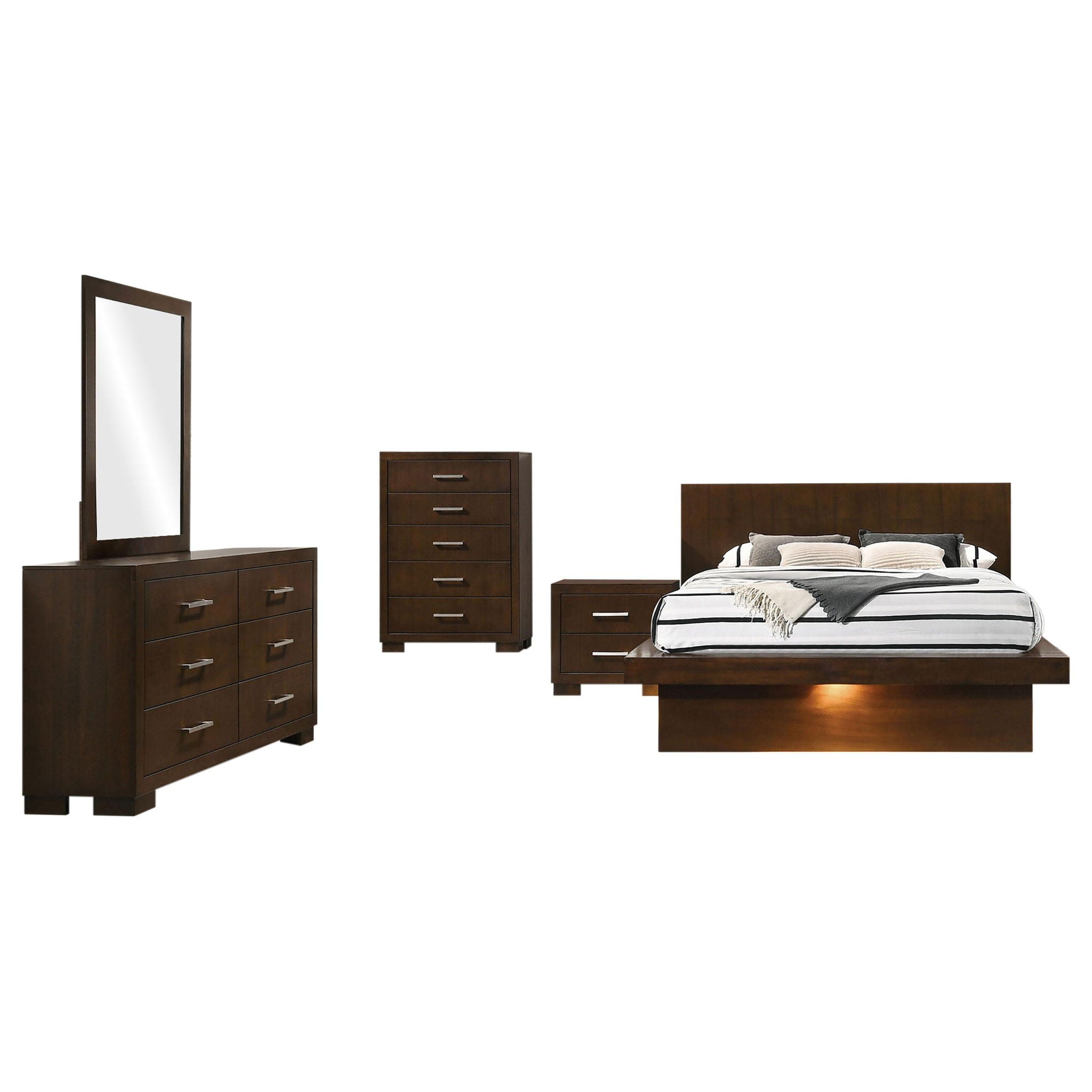 Jessica 5-piece Queen LED Bedroom Set Cappuccino