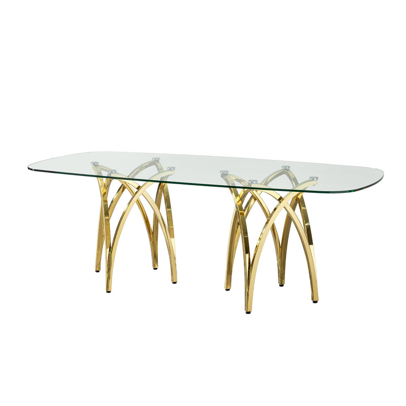Tempered Glass Rectangular Dining Table With Stainless Steel Base - Gold