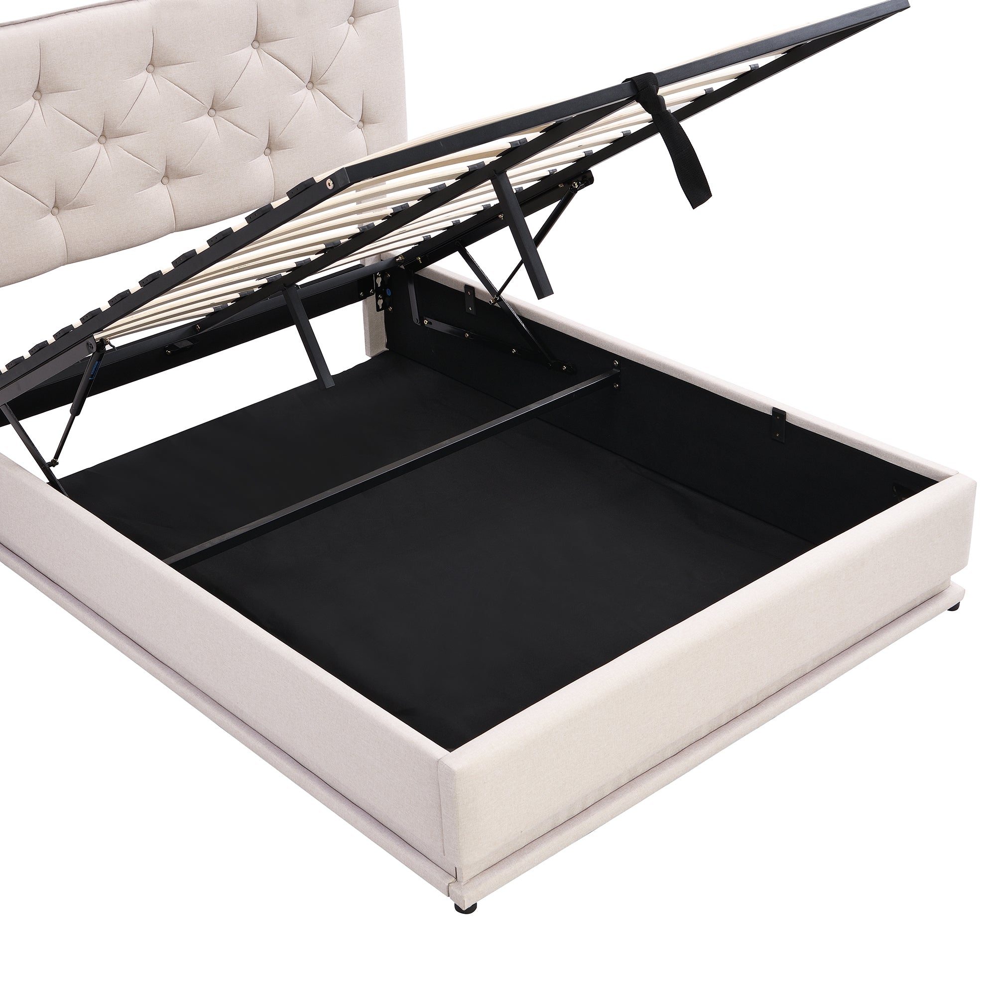 Full Size Upholstered Bed with Hydraulic Storage System and LED Light, Modern Platform Bed with Button-tufted Design Headboard, Beige - Atlantic Fine Furniture Melbourne FL