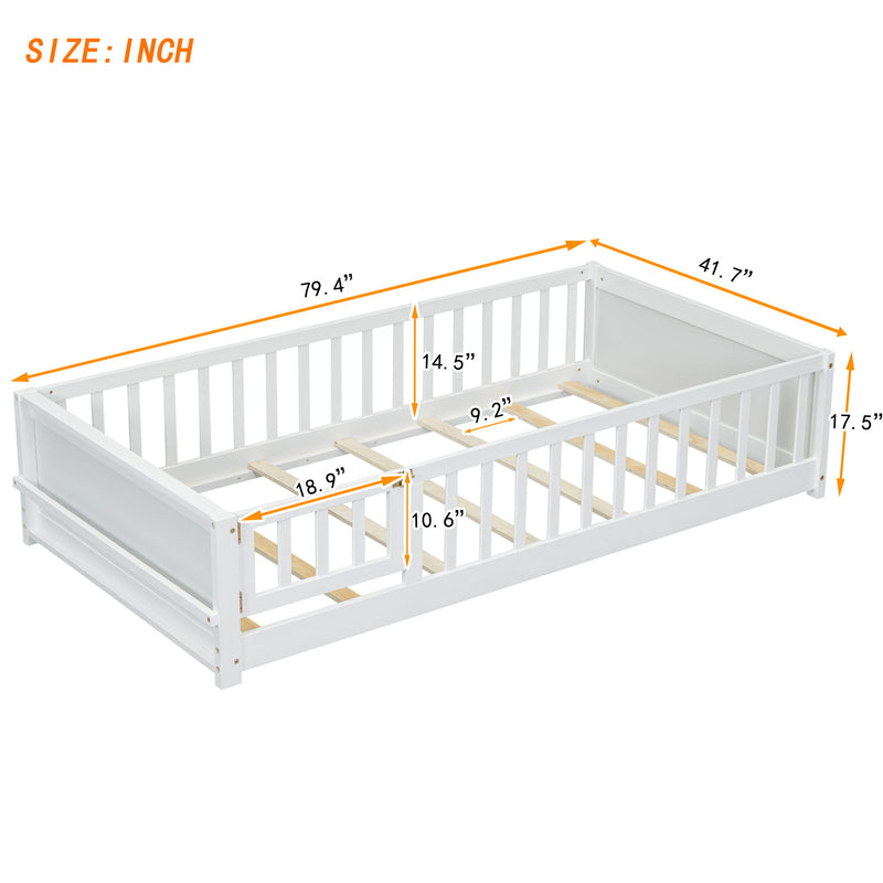 Floor Platform Bed With Built-In Book Storage Rack, Door