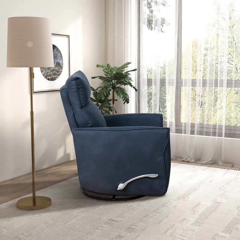 Carson - Swivel Glider Suede Recliner Chair - Midnight Blue