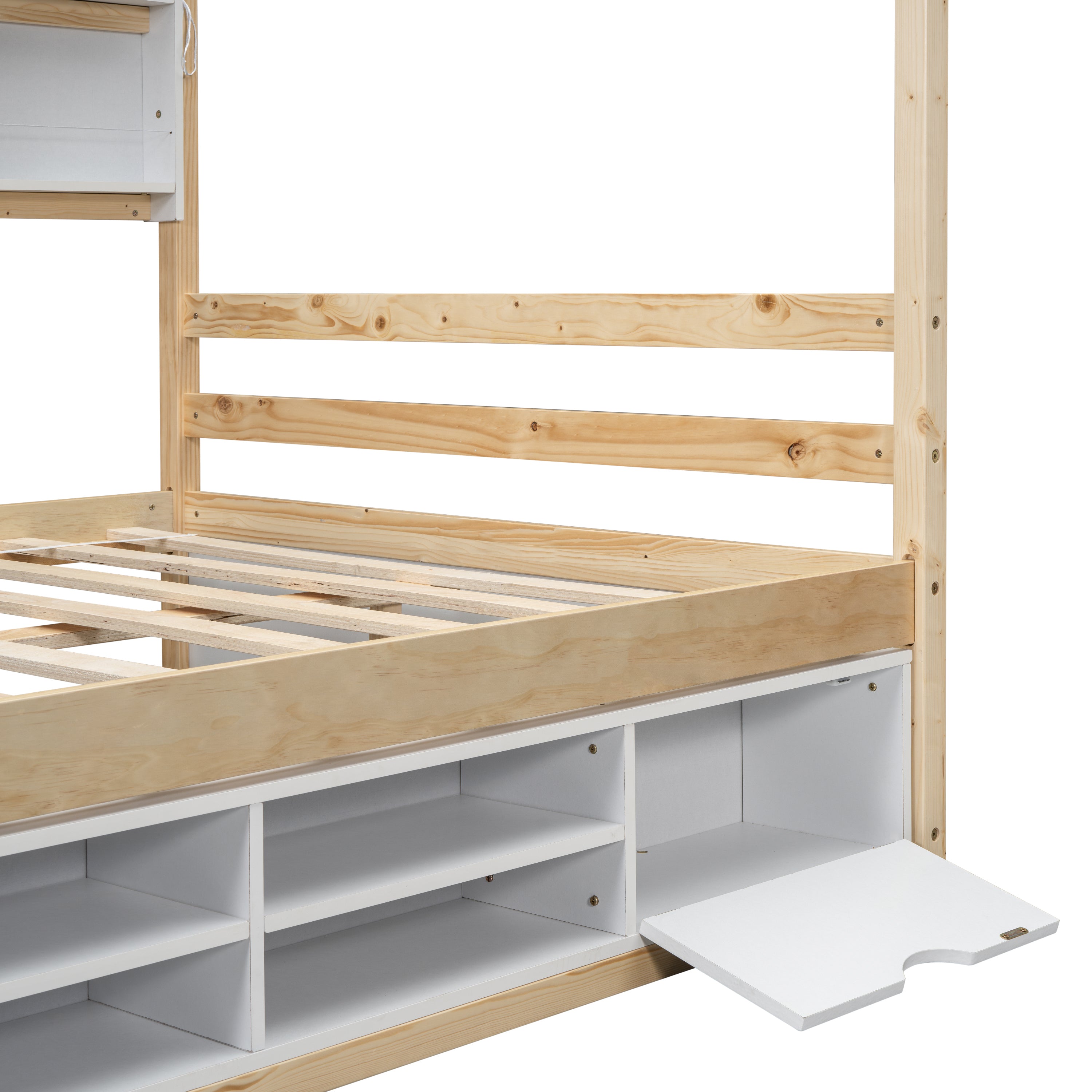 Full House Bed with Roof Frame, Bedside-shelves, Under Bed Storage Unit,Natural - Atlantic Fine Furniture Melbourne FL