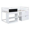 Low Loft Bed With Rolling Desk, Shelf And Drawers
