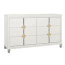 Uriuni - 5 Piece King Bedroom Set With Panel Headboard And LED Lighting - Gold / White