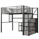 Metal Loft Bed With Wardrobe, Desk, Storage Shelves