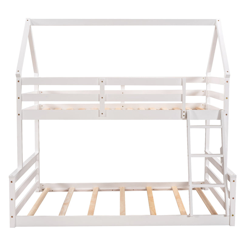 Twin Over Full House Bunk Bed With Built-In Ladder