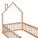 Twin House-Shaped Headboard Floor Bed with Fence
,Natural