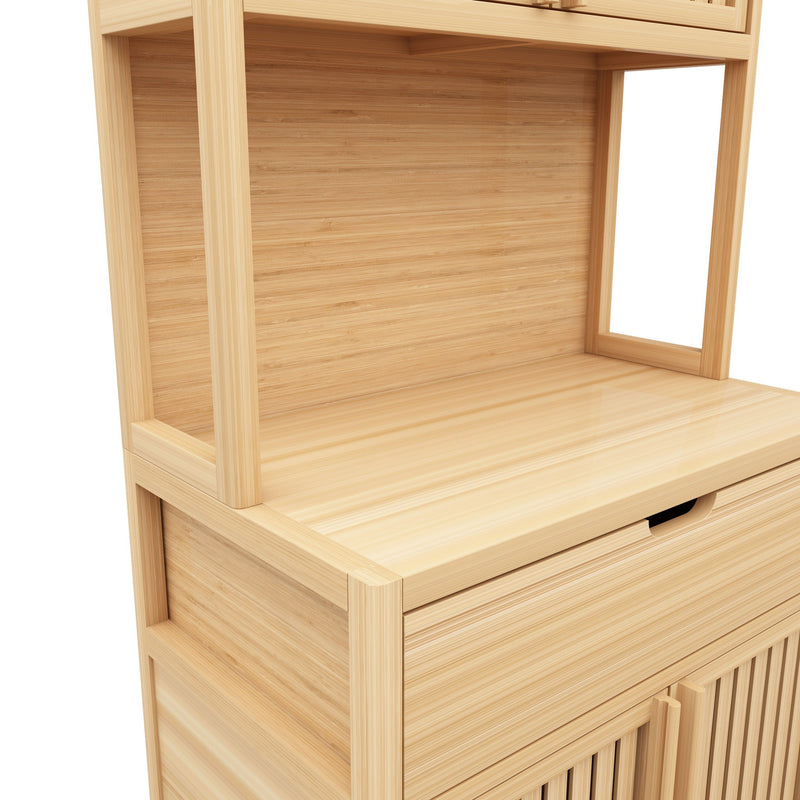 Rustic Cottage Style Double Door Bamboo Storage Cabinet With High Capacity For Main Living Spaces - Natural