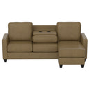 2 Piece Sofa With Chaise, Comfortable Seating For 3, Tapered Feet, USB Charging Console - Brown