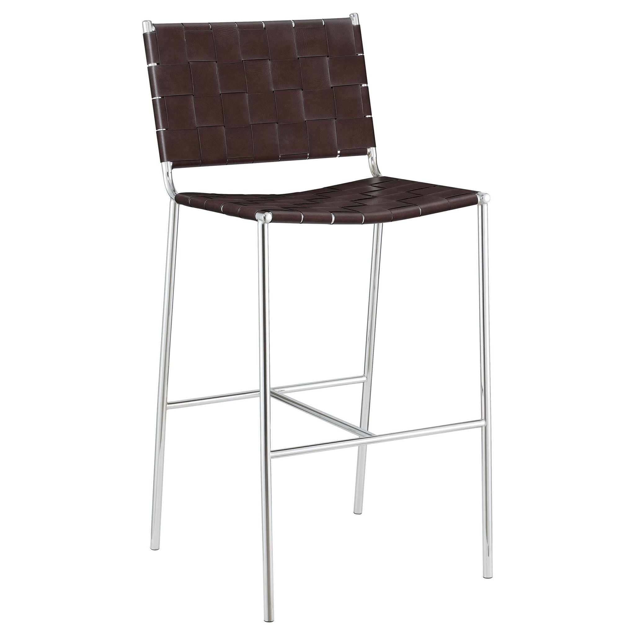 Adelaide Upholstered Pub Height Bar Stool Brown and Chrome - Atlantic Fine Furniture Melbourne FL