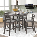 5 Piece Wooden Counter Height Dining Set With Padded Chairs, Storage Shelving