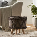Roja - Handcrafted Wool & Cotton Foot Stool With Eucalyptus Wood Frame - Dark Brown