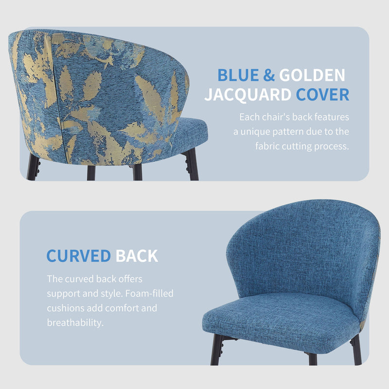 Counter Height Bar Stools (Set of 2), Jacquard Upholstered, Metal Footrest