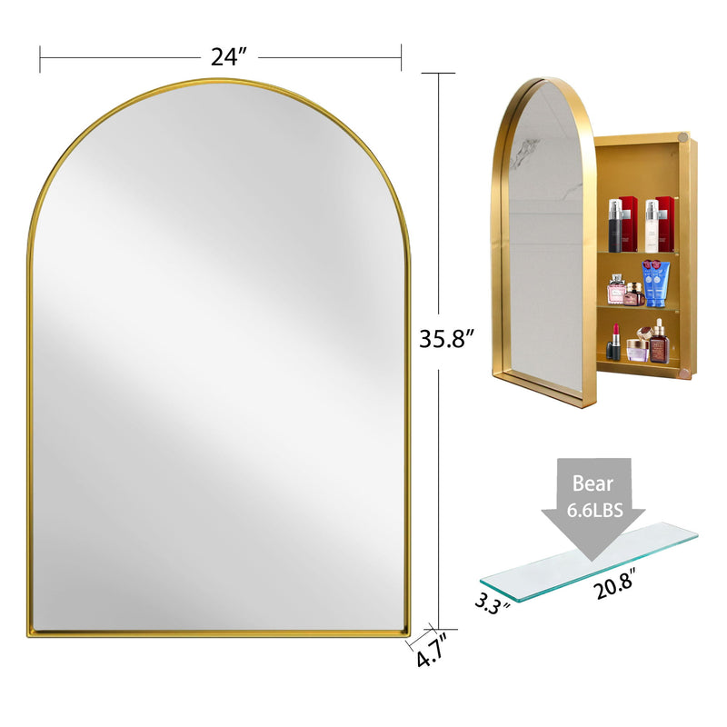 Arched Recessed Medicine Cabinet, Metal Framed Bathroom Wall Cabinet With Mirror And Adjustable Shelves, Wall Mirror With Storage For Bathroom