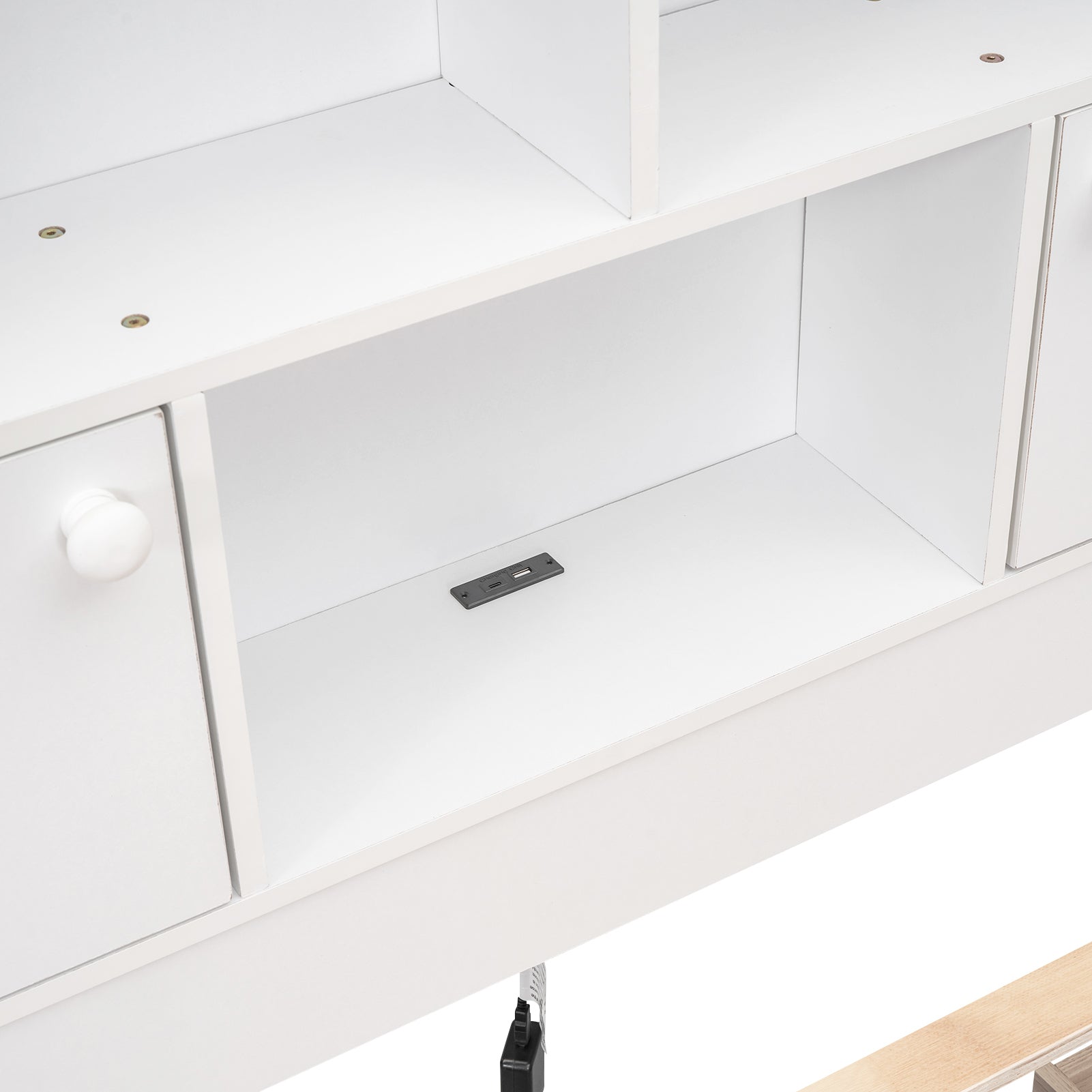 Full Size Platform Bed with Storage Headboard, Charging Station and 4 Drawers, White - Atlantic Fine Furniture Melbourne FL