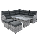 Outdoor Furniture Set Patio Rattan Furniture Set With Adjustable Table, Recliners With Extendable Side Tables And 2 Ottomans