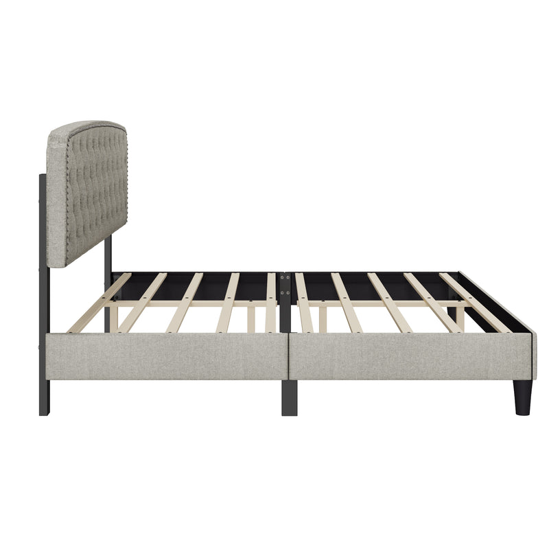 King size Adjustable Headboard with Fine Linen Upholstery and Button Tufting for Bedroom,  Wave Top  cream White