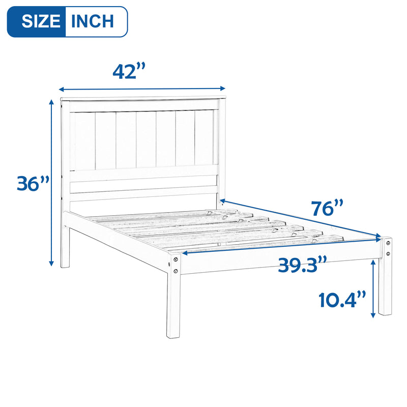 Platform Bed Frame with Headboard, Wood Slat Support, No Box Spring Needed,Twin, White(OLD SKU:WF191418AAK)