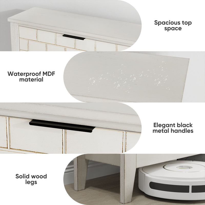 Retro Shoe Storage Cabinet, Mid Century Vintage Freestanding With 2 Flip Drawers, Suitable For Entryway - Retro White / White / Vintage
