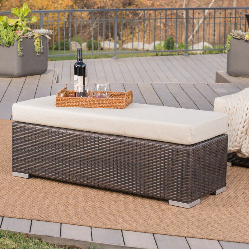 Enthrallia - Outdoor Wicker Bench With Foam Filled Cushion
