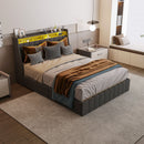 Bed With LED Lights, 4 Drawers, Winged Headboard Upholstered