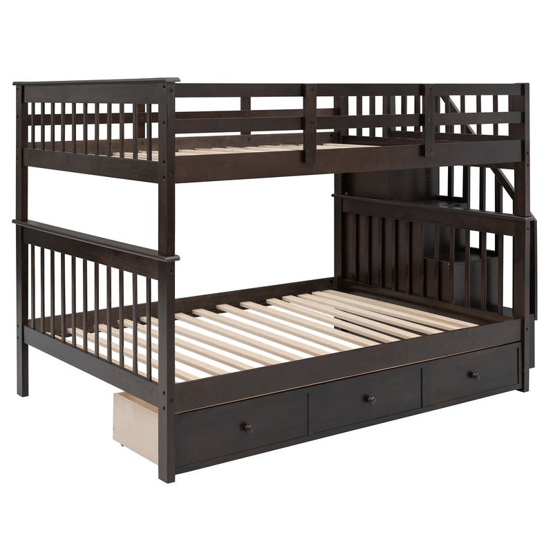 Stairway Bunk Bed With Storage And Guard Rail For Bedroom