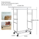 Heavy Duty Double Clothing Garment Rack With Shelves - Silver